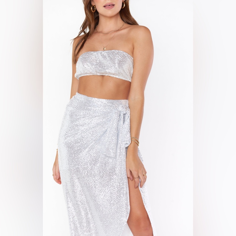 Show Me Your MuMu Silver Midi Skirt with Elegant Flow